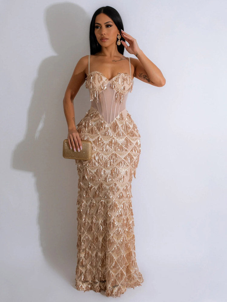 Party Dress Red Straps Neck Sequins Sleeveless Open Shoulder Chic Semi Formal Dress