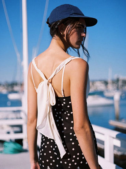 Vacation Dresses Maxi Sleeveless Polka Dot V-Neck Sexy Black Dress