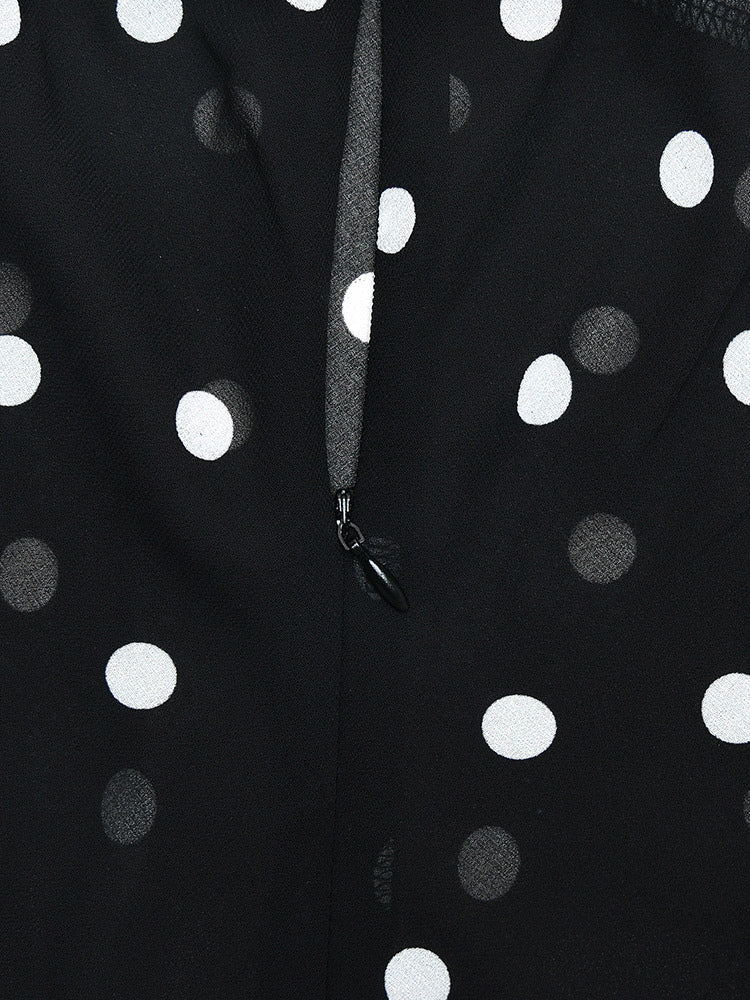 Vacation Dresses Maxi Sleeveless Polka Dot V-Neck Sexy Black Dress