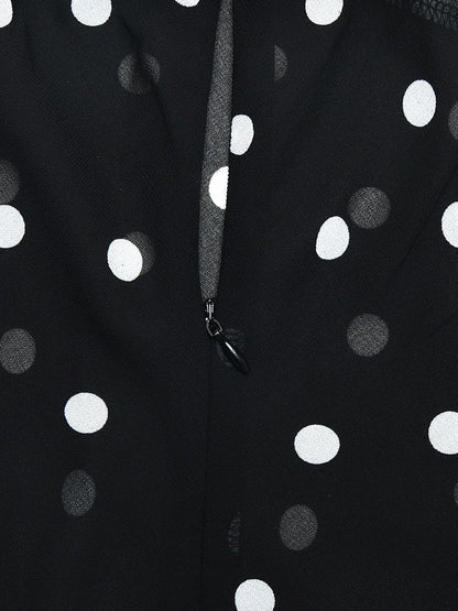 Vacation Dresses Maxi Sleeveless Polka Dot V-Neck Sexy Black Dress