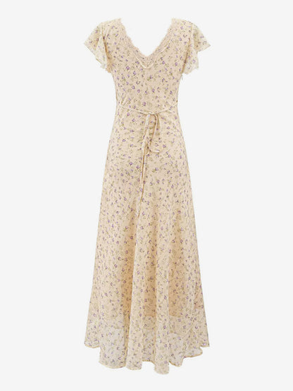 Daily Dresses Black Shaping Lace Short Sleeves High Collar Raised Waist Cap Sleeves Dress
