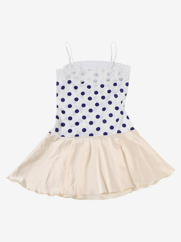Date Night Dresses Mini Sleeveless Polka Dot Straps Neck Sexy Blue Dress