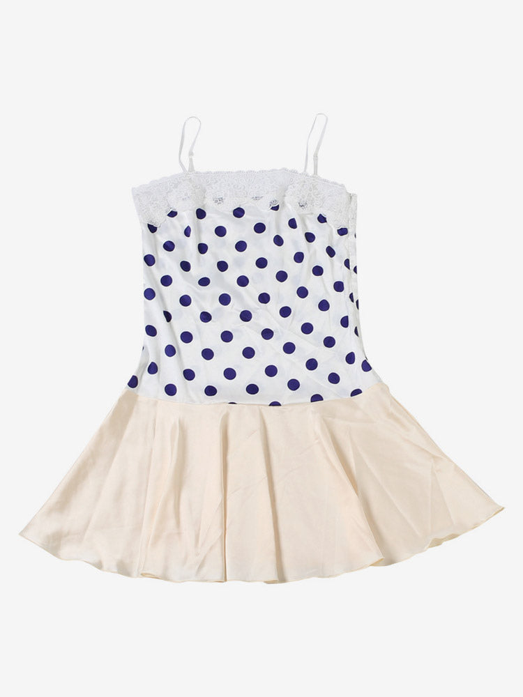 Date Night Dresses Mini Sleeveless Polka Dot Straps Neck Sexy Blue Dress