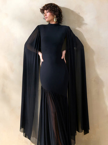 Party Dress Maxi Black Jewel Neck Sleeveless Chic Semi Formal Dress