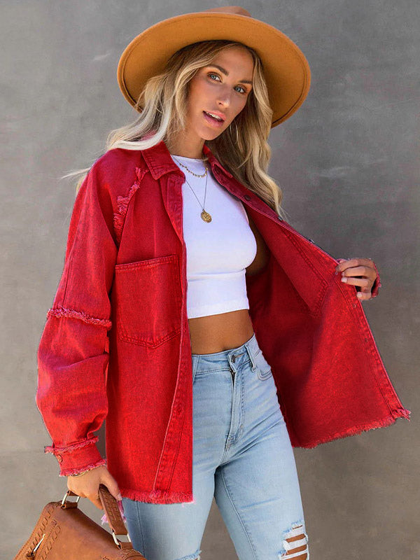 Women Jacket Turndown Collar Long Sleeve Oversized Outerwear