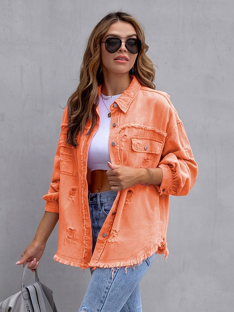 Women Jacket Turndown Collar Cotton Long Sleeve Oversized Outerwear