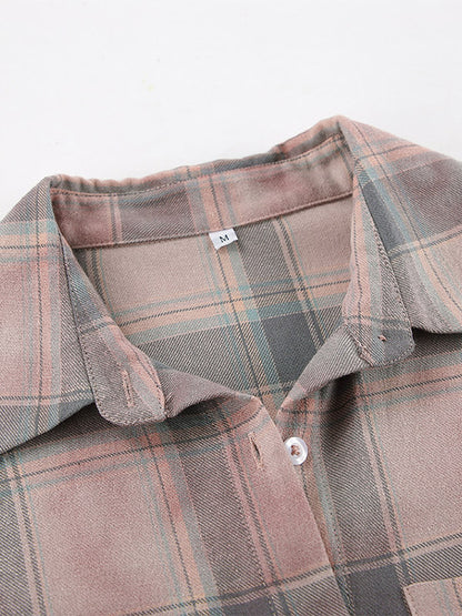 Women Jacket Turndown Collar Plaid Casual Long Sleeve Cardigans