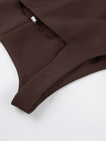 Two Piece Sets Brown Sleeveless Casual Vest Pant Set