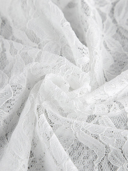 Two Piece Sets White Chic Daily Casual Lace Straps Neck Sleeveless Pant Set