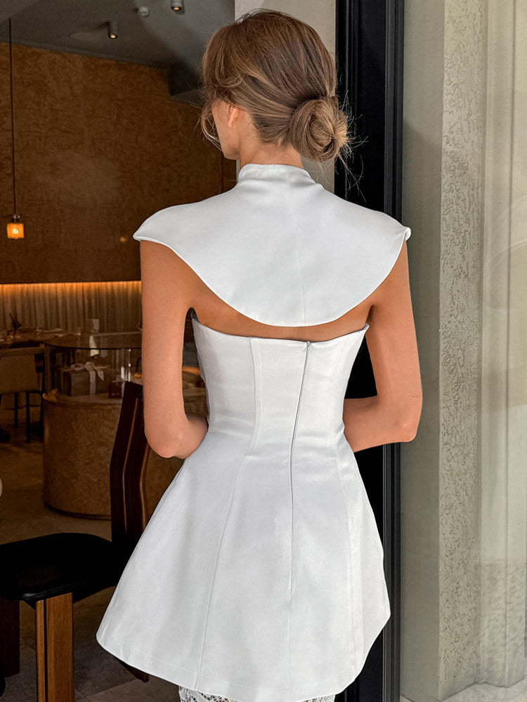 Two Piece Sets White Chic Lace Daily Casual Shaping Sleeveless Skirt Set