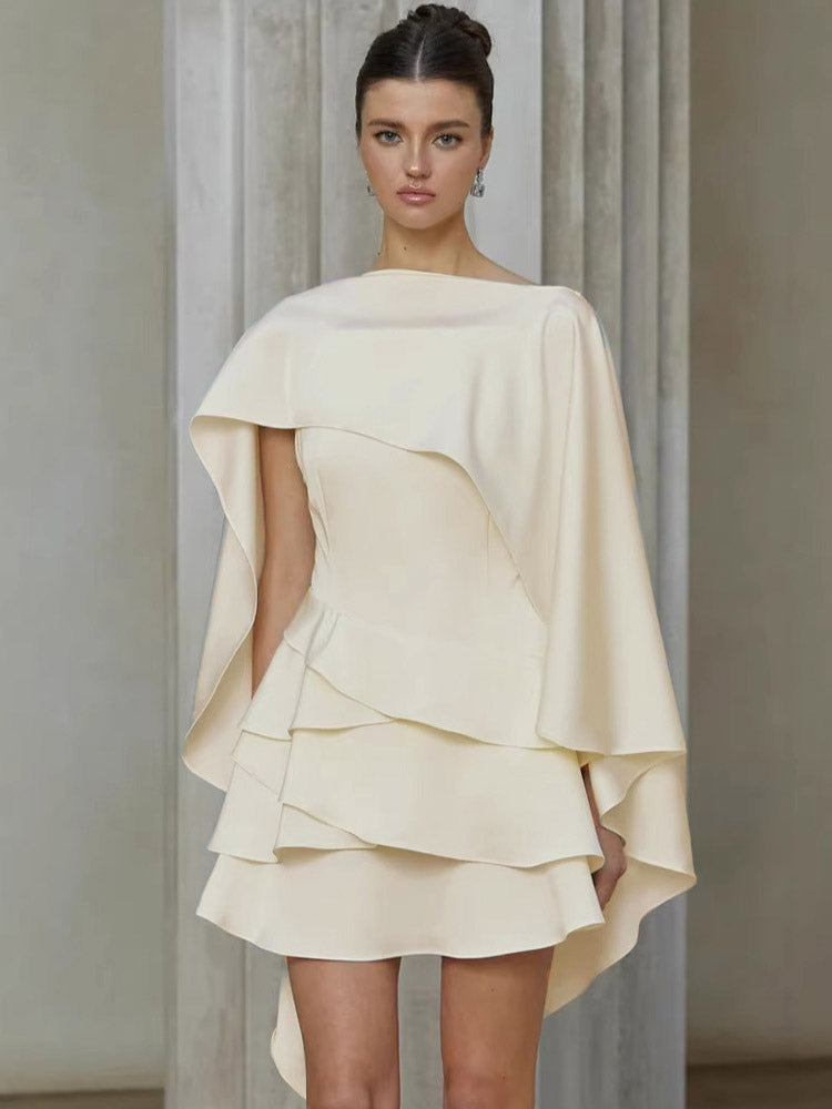Two Piece Sets Apricot Satin Fabric Elegant Cloak Skirt Set