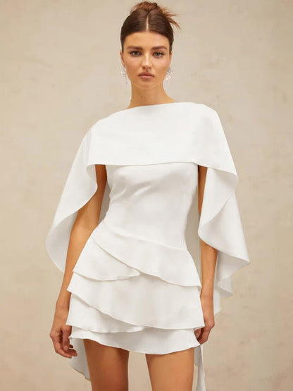 Two Piece Sets Apricot Satin Fabric Elegant Cloak Skirt Set
