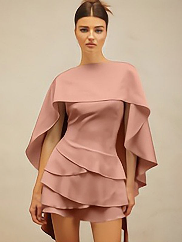 Two Piece Sets Apricot Satin Fabric Elegant Cloak Skirt Set