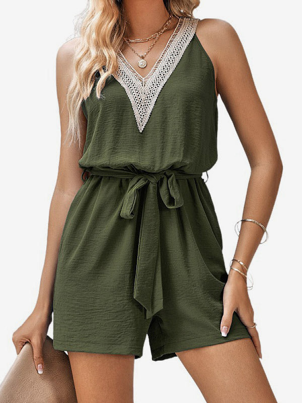 Two Piece Sets Hunter Green Casual Cut Out V-Neck Sleeveless Pant Set