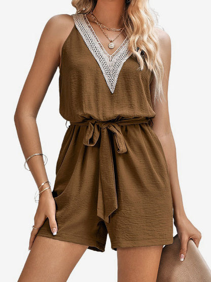 Two Piece Sets Hunter Green Casual Cut Out V-Neck Sleeveless Pant Set