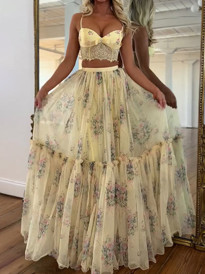 Two Piece Sets Apricot Casual Daily Casual Straps Neck Belted Half Sleeves Skirt Set