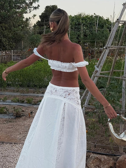 Two Piece Sets White Casual Cut Out Beach Shaping Sleeveless Skirt Set