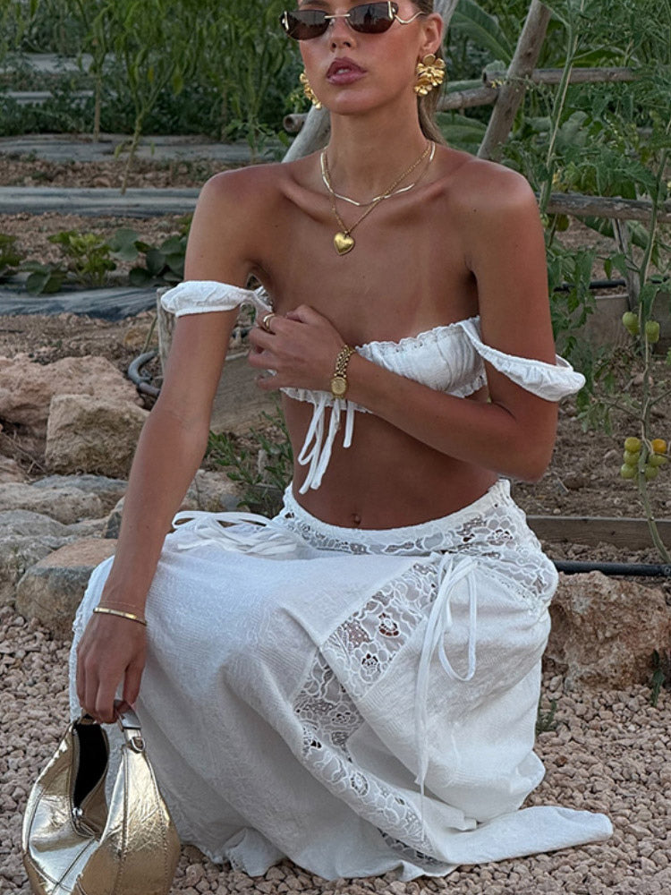 Two Piece Sets White Casual Cut Out Beach Shaping Sleeveless Skirt Set