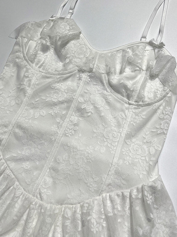 Date Night Dresses Mini Backless Lace Up Lace Sleeveless V-Neck Sexy White Dress