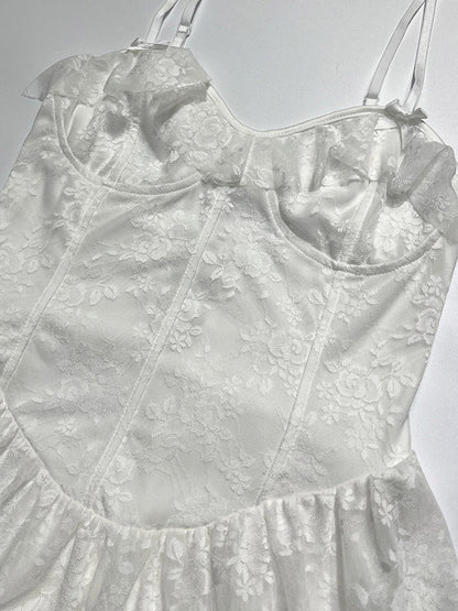 Date Night Dresses Mini Backless Lace Up Lace Sleeveless V-Neck Sexy White Dress