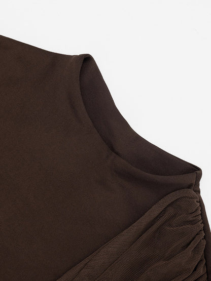Party Dress Mini Brown Jewel Neck Pleated Sleeveless Backless Sexy Semi Formal Dress