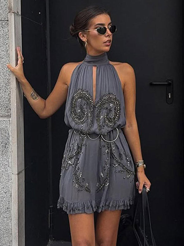 Party Dress Mini Halter Lace Up Sleeveless Clothes Sexy Semi Formal Dress