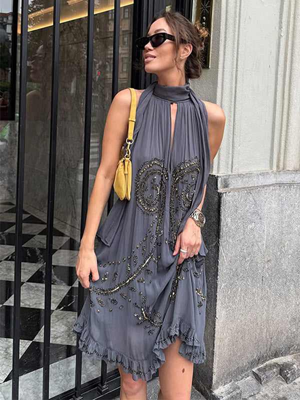 Party Dress Mini Halter Lace Up Sleeveless Clothes Sexy Semi Formal Dress
