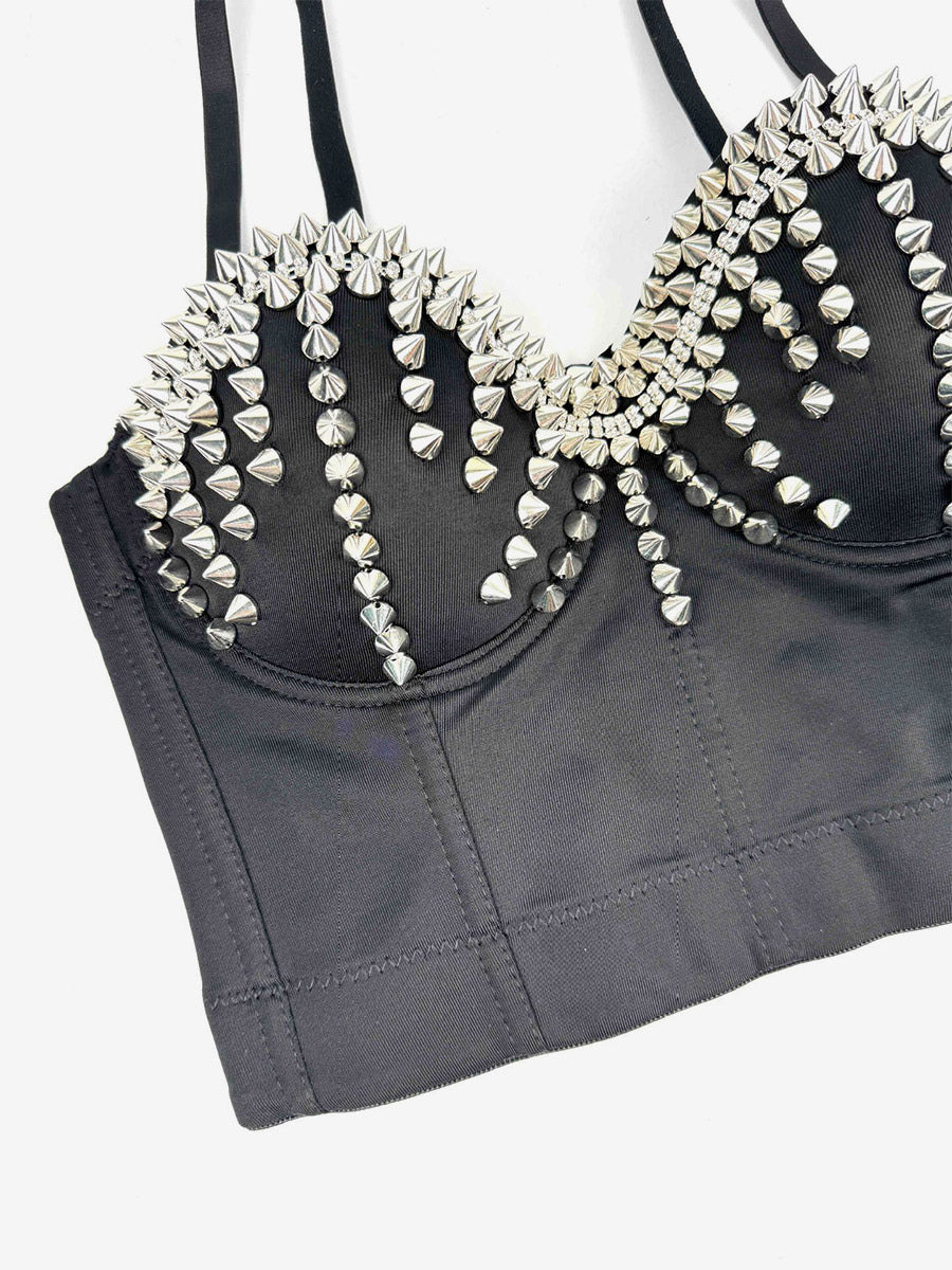 Corset Tops Black Gold Sexy Sleeveless Straps Neck Slim Fit Rivets Tops