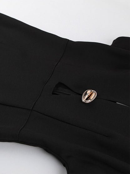Party Dress Maxi Black Jewel Neck Buttons Sleeveless Elegant Semi Formal Dress