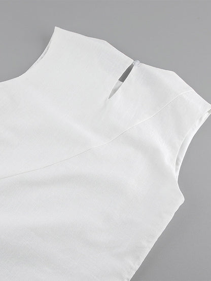 Daily Dresses Maxi For Woman Sleeveless Jewel Neck Natural Waist Elegant White Dress