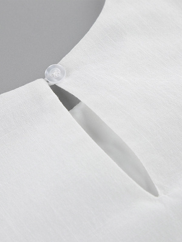 Daily Dresses Maxi For Woman Sleeveless Jewel Neck Natural Waist Elegant White Dress