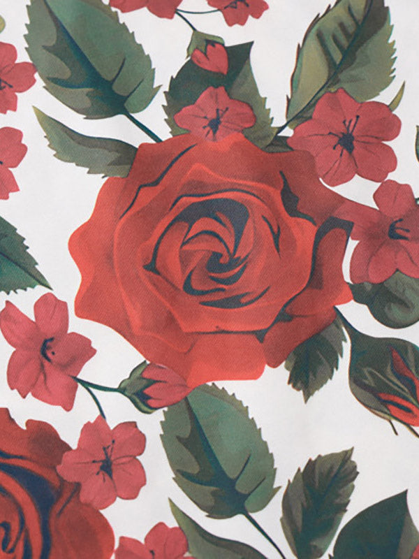 Two Piece Sets Red Sexy Floral Print Resort Wear Polyester Straps Neck Flower Sleeveless Skirt Set