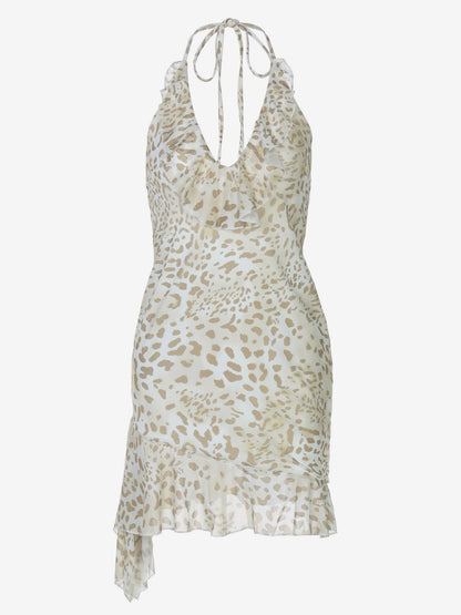 Night Out Dresses Leopard Polyester Leopard Print Sleeveless Halter Asymmetrical Summer Dress