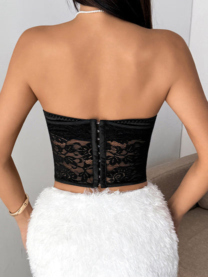Corset Tops Black Sexy Sleeveless Strapless Slim Fit Lace Tops
