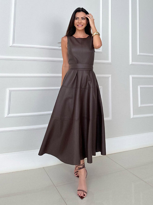 Date Night Dresses Midi Sleeveless Jewel Neck Chic Green Dress