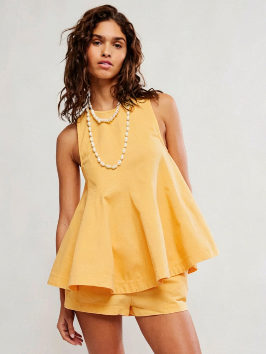 Two Piece Sets Mini Dresses Orange Daily Casual Denim Jewel Neck Sleeveless Casual Pant Set