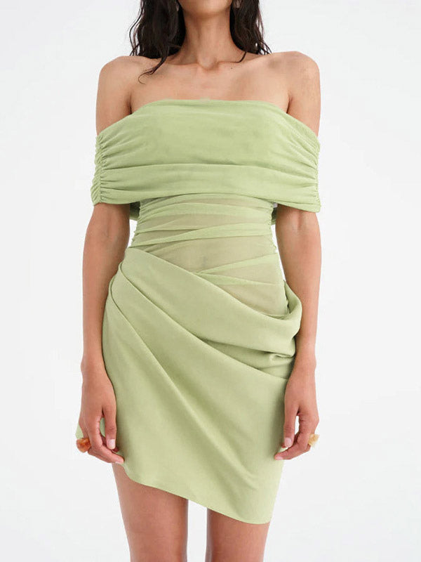 Party Dress Dresses Mini Green Strapless Pleated Sleeveless Semi Formal Dress