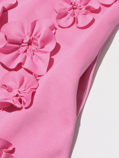 Party Dress Dresses Mini Pink Stand Collar Flowers Sleeveless Casual Semi Formal Dress