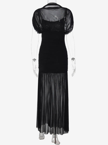 Night Out Dresses Black Short Sleeves High Collar Summer Dress