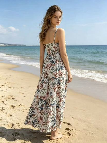 Vacation Dresses Maxi Backless Pleated Sleeveless Straps Neck Chic Light Sky Blue Dress
