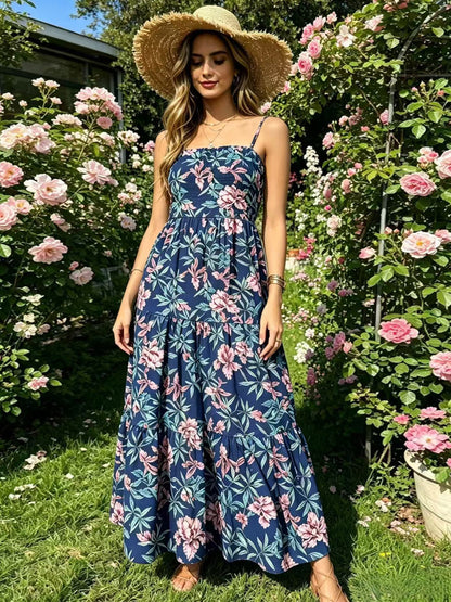 Vacation Dresses Maxi Backless Pleated Sleeveless Straps Neck Chic Light Sky Blue Dress