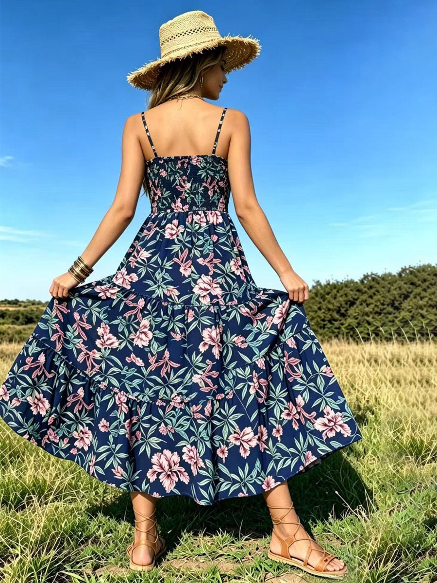 Vacation Dresses Maxi Backless Pleated Sleeveless Straps Neck Chic Light Sky Blue Dress