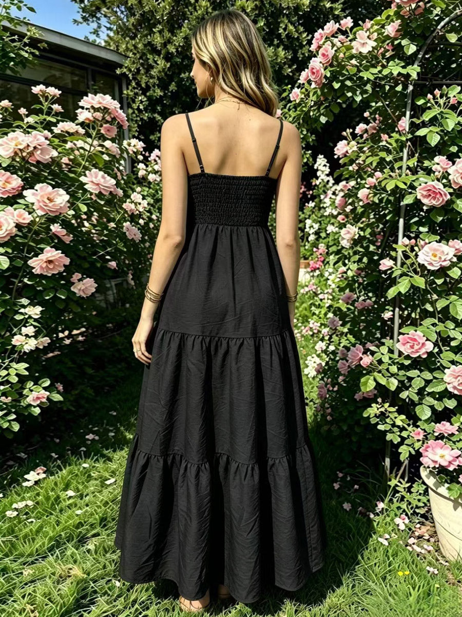 Vacation Dresses Maxi Backless Pleated Sleeveless Straps Neck Chic Light Sky Blue Dress