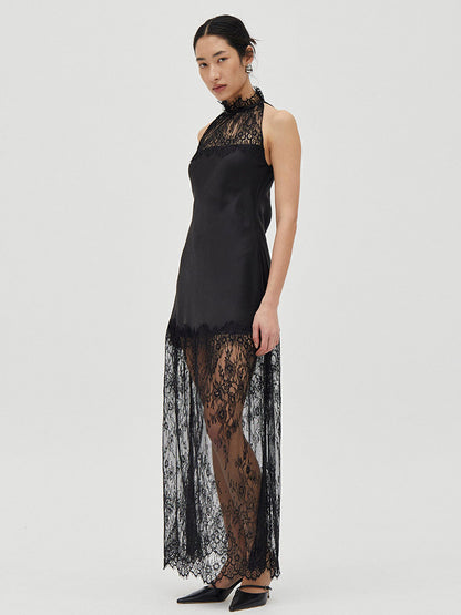 Daily Dresses Woman's Maxi Black Sleeveless Jewel Neck Two-Tone Dress