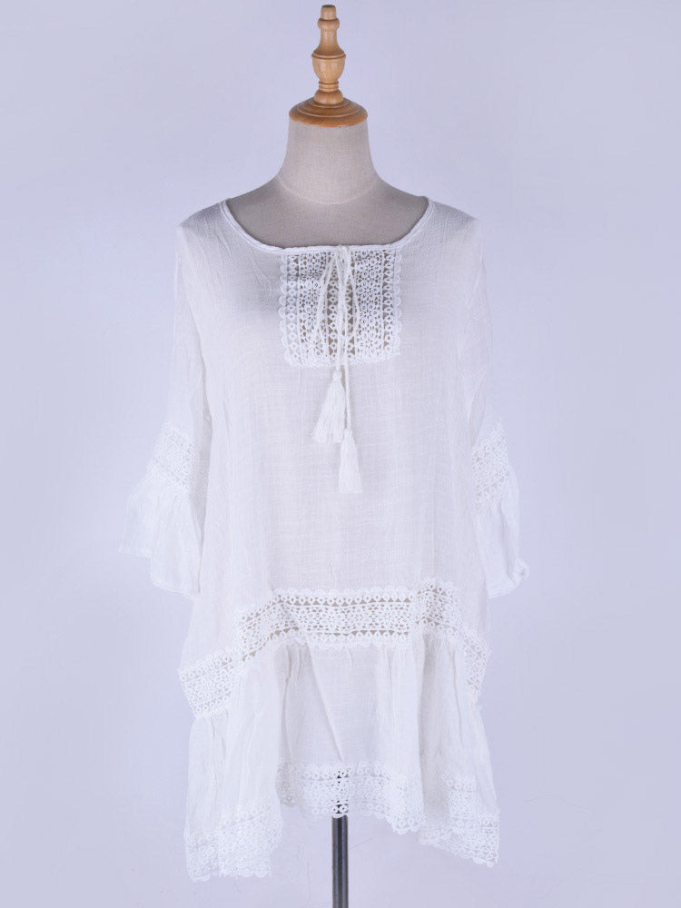 Cover Ups White Half Sleeves Lace Short Dress Summer Beach Swimwear