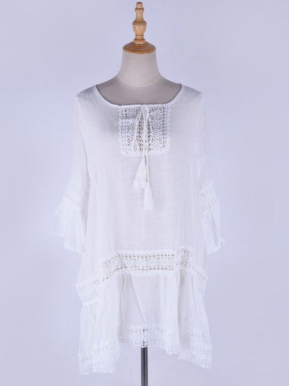 Cover Ups White Half Sleeves Lace Short Dress Summer Beach Swimwear