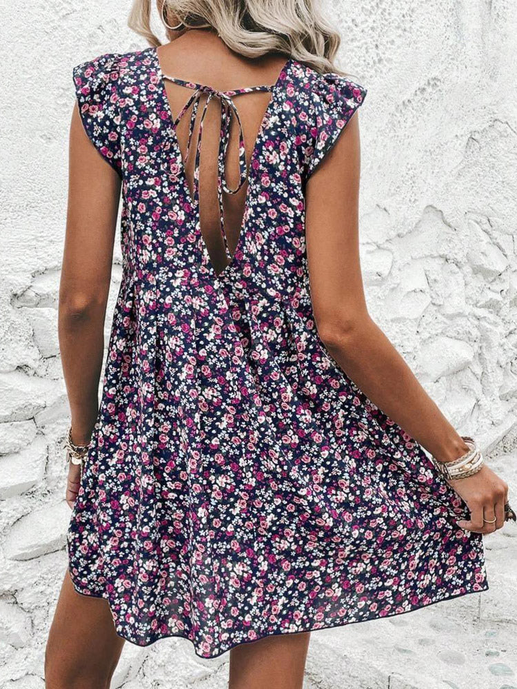 Mini Dresses White Printed Sleeveless Short Dress For Women