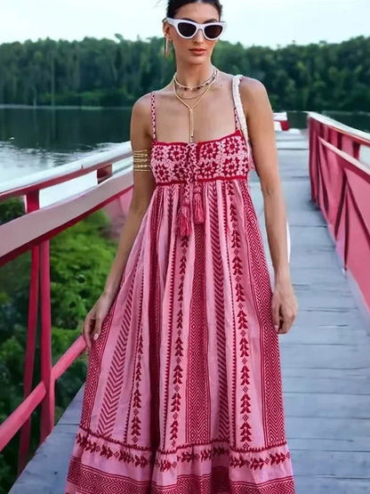 Vacation Dresses Open Shoulder Knitted Sleeveless Patchwork Straps Neck Chic Peach Dress