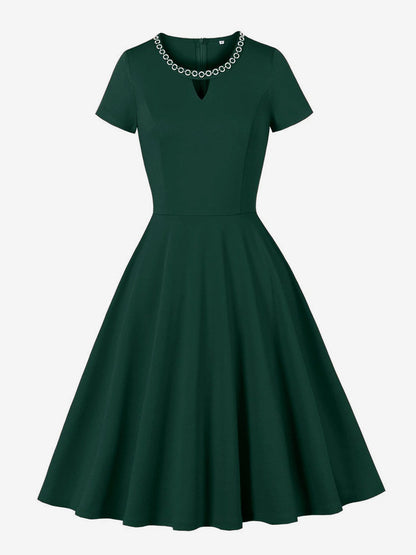 Vintage 1950s Swing Cocktail Dress Short Sleeve Women Retro Dress