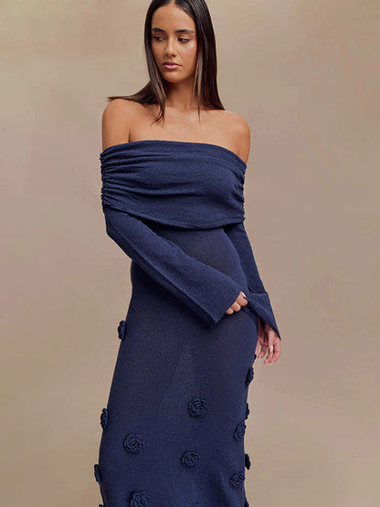 Party Dresses Shaping Flower Flowers Long Sleeves Off-The-Shoulder Casual White Dress